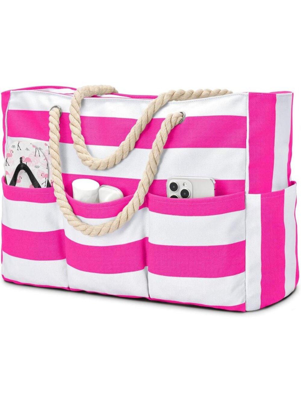 Women's Hot Pink Large Canva Beach Tote Waterproof Sandproof Foldable Bag